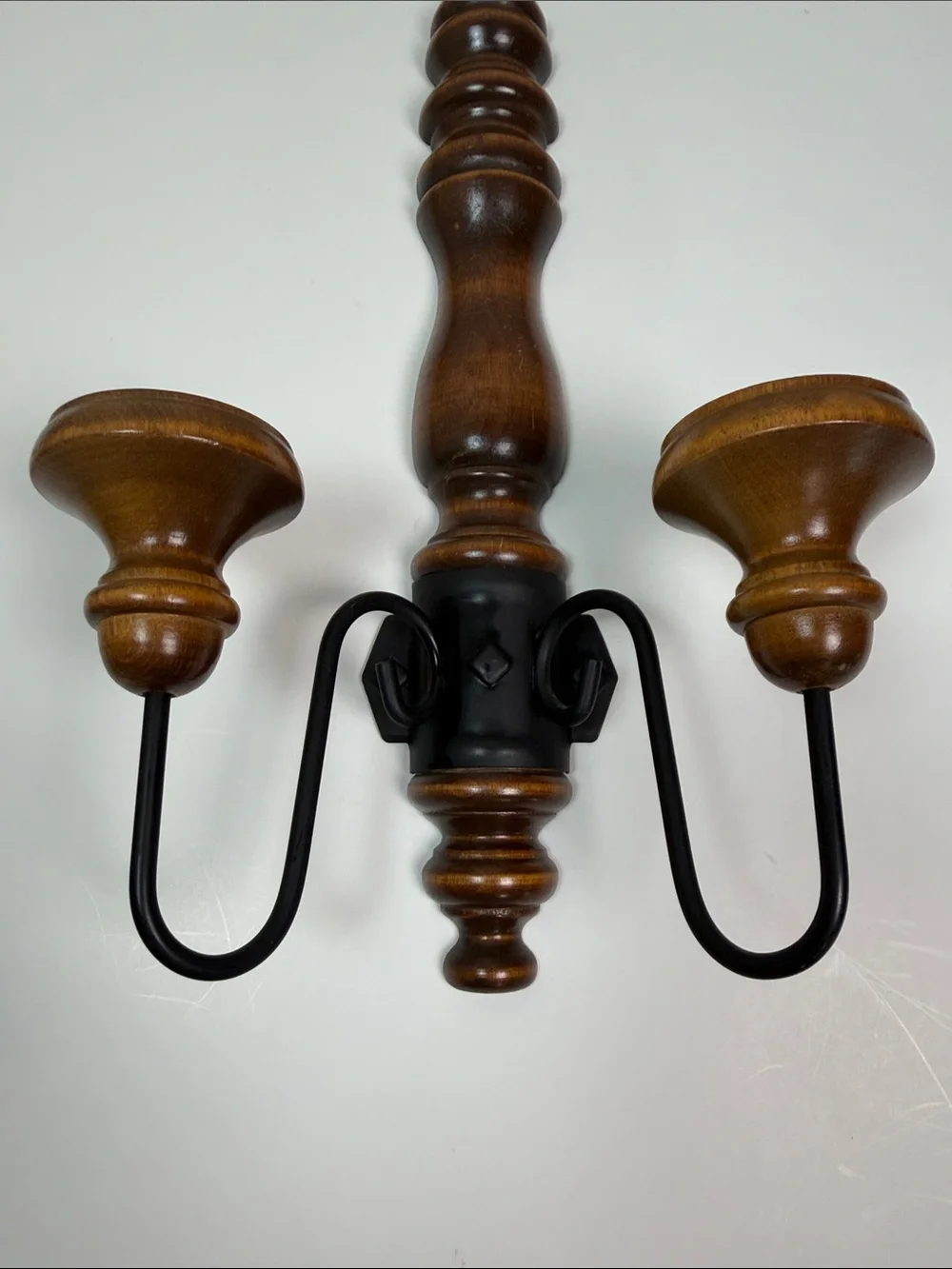 Vintage Wood & Metal 2 Arm Wall Candle Holder Sconce Farmhouse Cottagecore